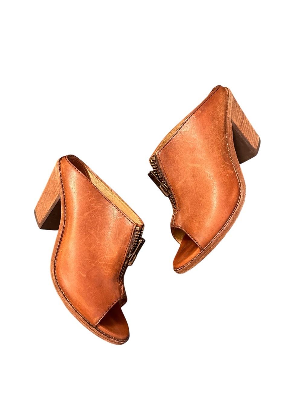 Frye Leather Heels Zip Top Slip On Clogs, Mules Women's 8.5 B